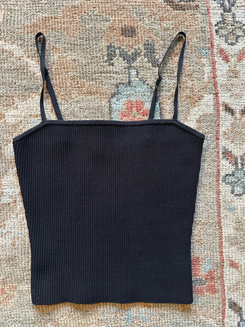 Babaton Black Ribbed Tank with Thin Straps